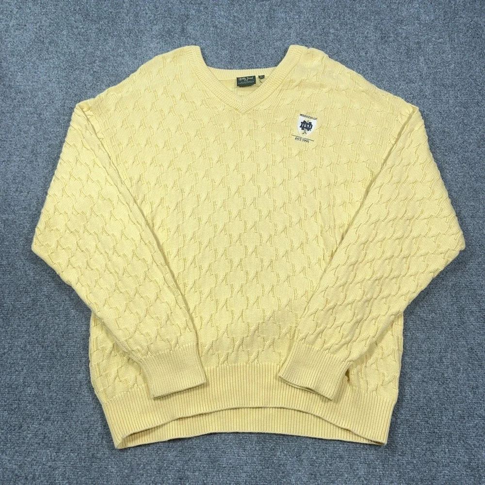 VTG Bobby Jones Notre Dame Chunky Cable 3D‎ Knit Sweater Mens XL Grandpa Golf